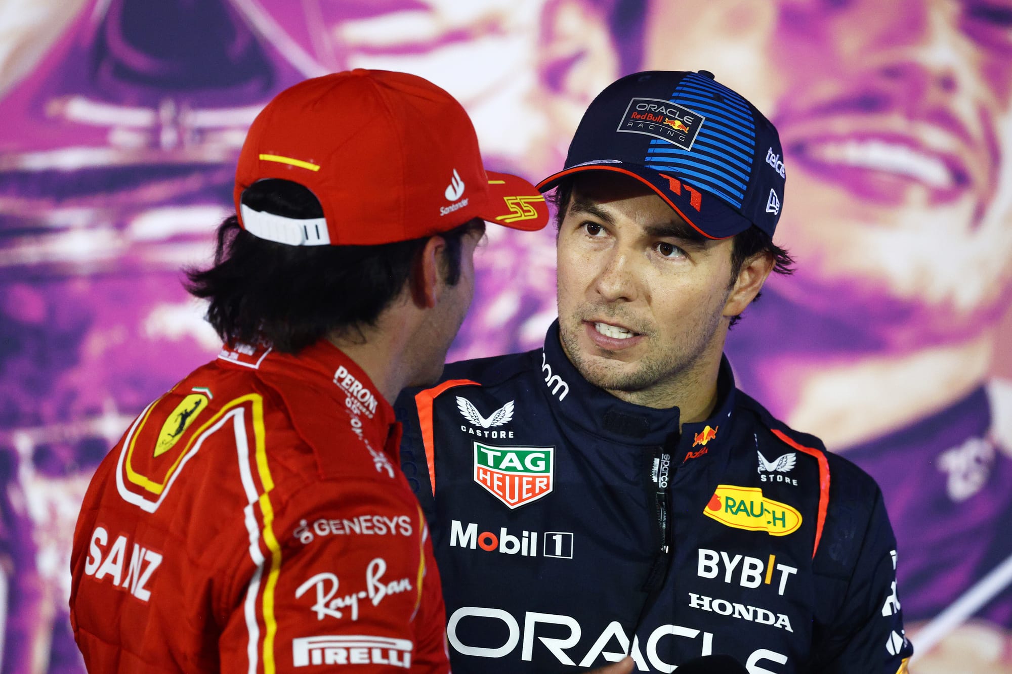 Carlos Sainz, Ferrari, and Sergio Perez, Red Bull, F1