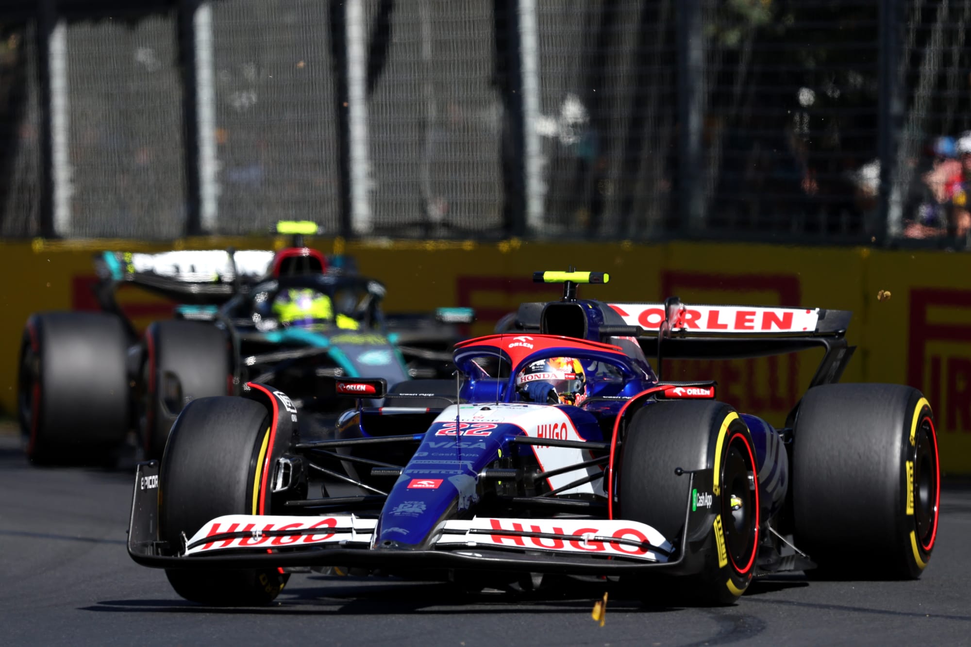 Yuki Tsunoda leads Lewis Hamilton, Australian Grand Prix 2024