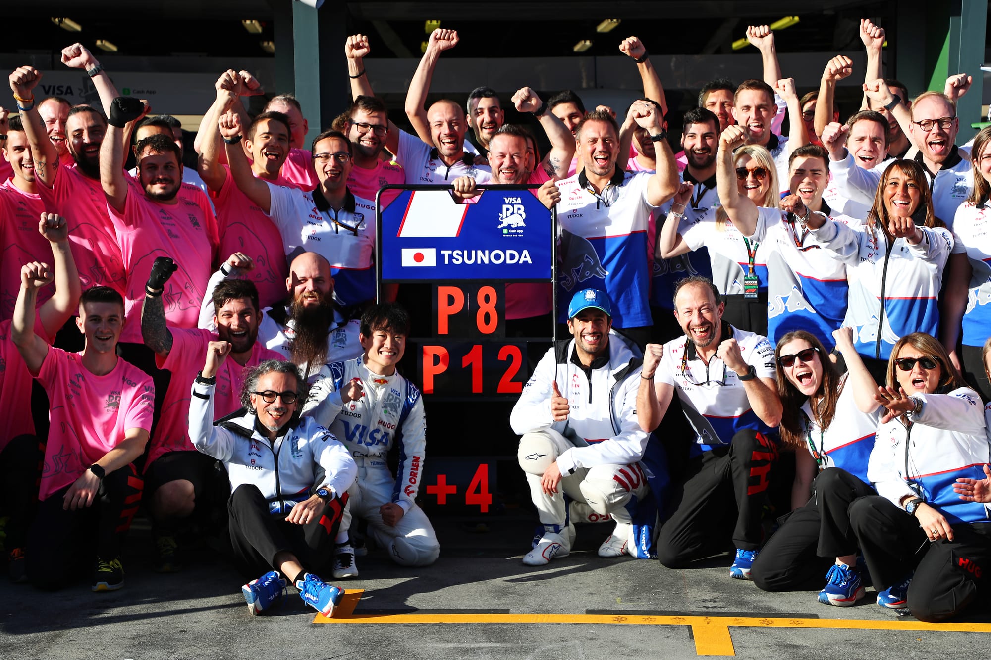 RB celebrates Yuki Tsunoda's points finish at the Australian Grand Prix