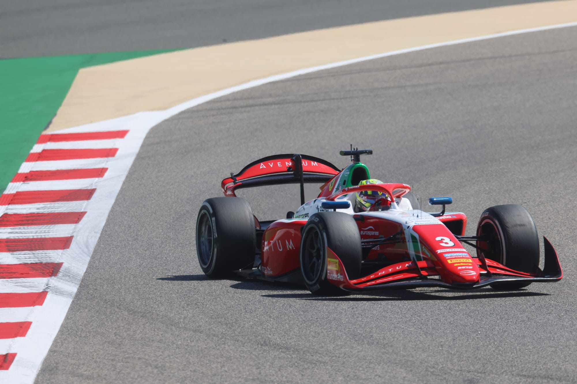 Ollie Bearman of Prema Racing turns right in the Bahrain Formula 2 weekend, 2024