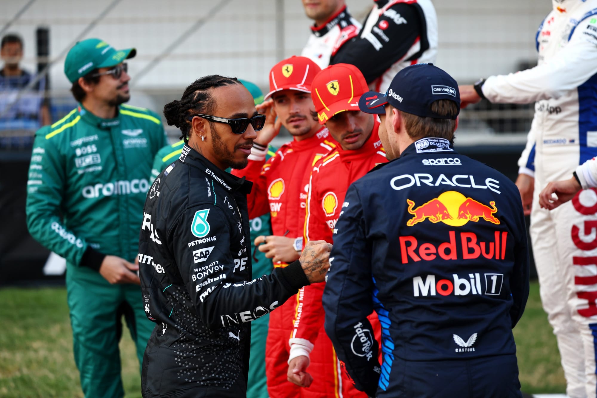 Lewis Hamilton, Mercedes, and Max Verstappen, Red Bull, F1
