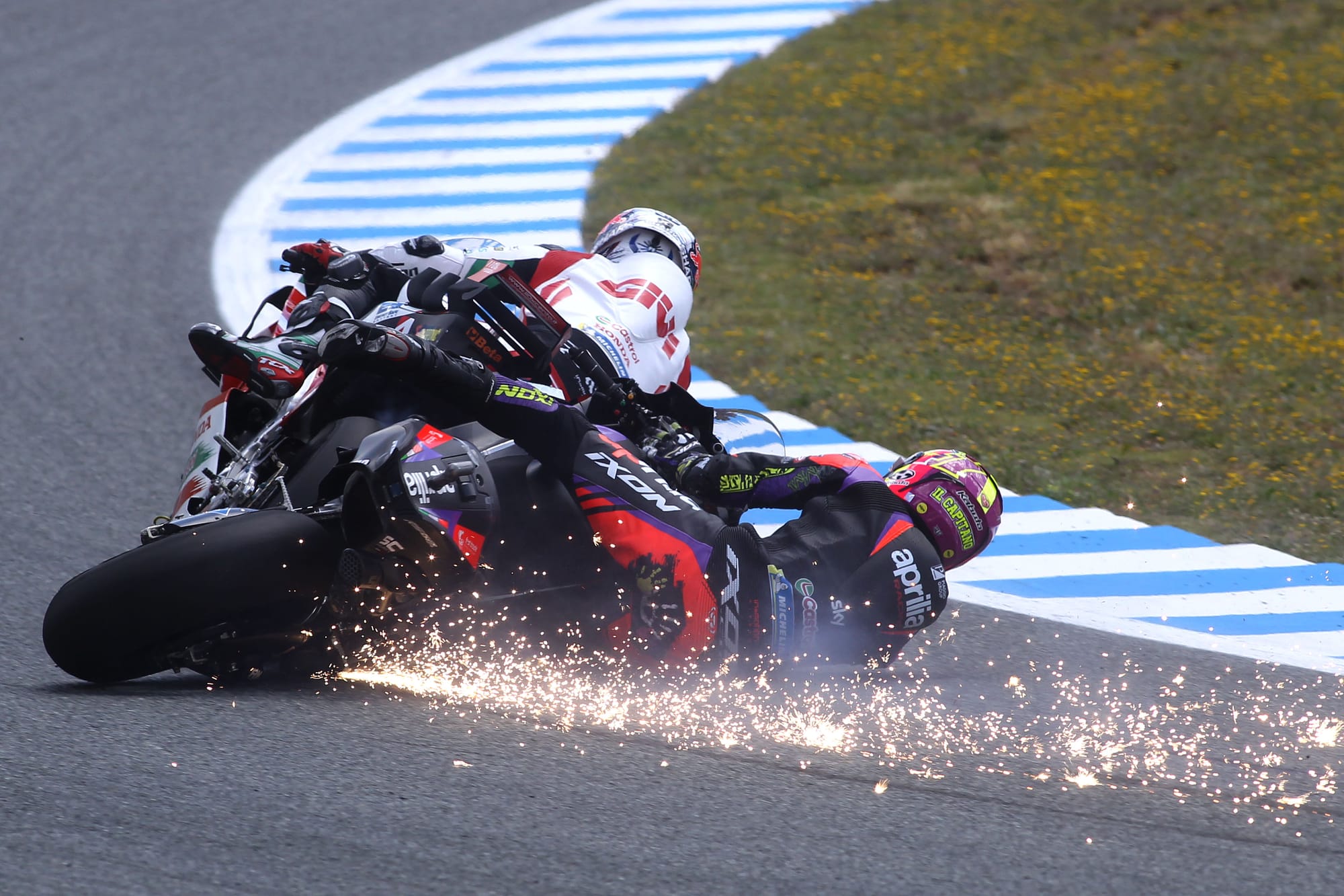 Aleix Espargaro and Johann Zarco crash