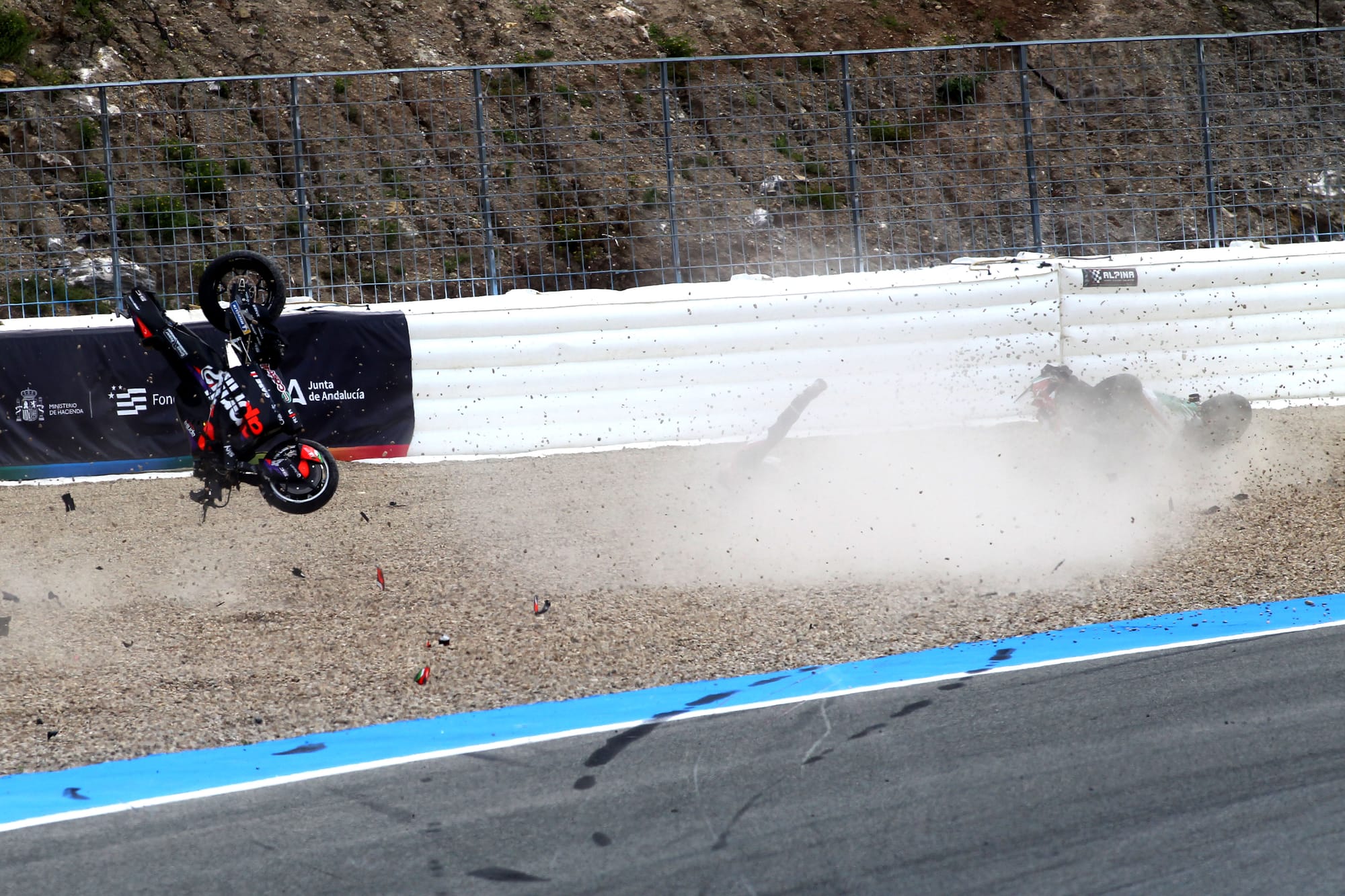 Aleix Espargaro and Johann Zarco crash