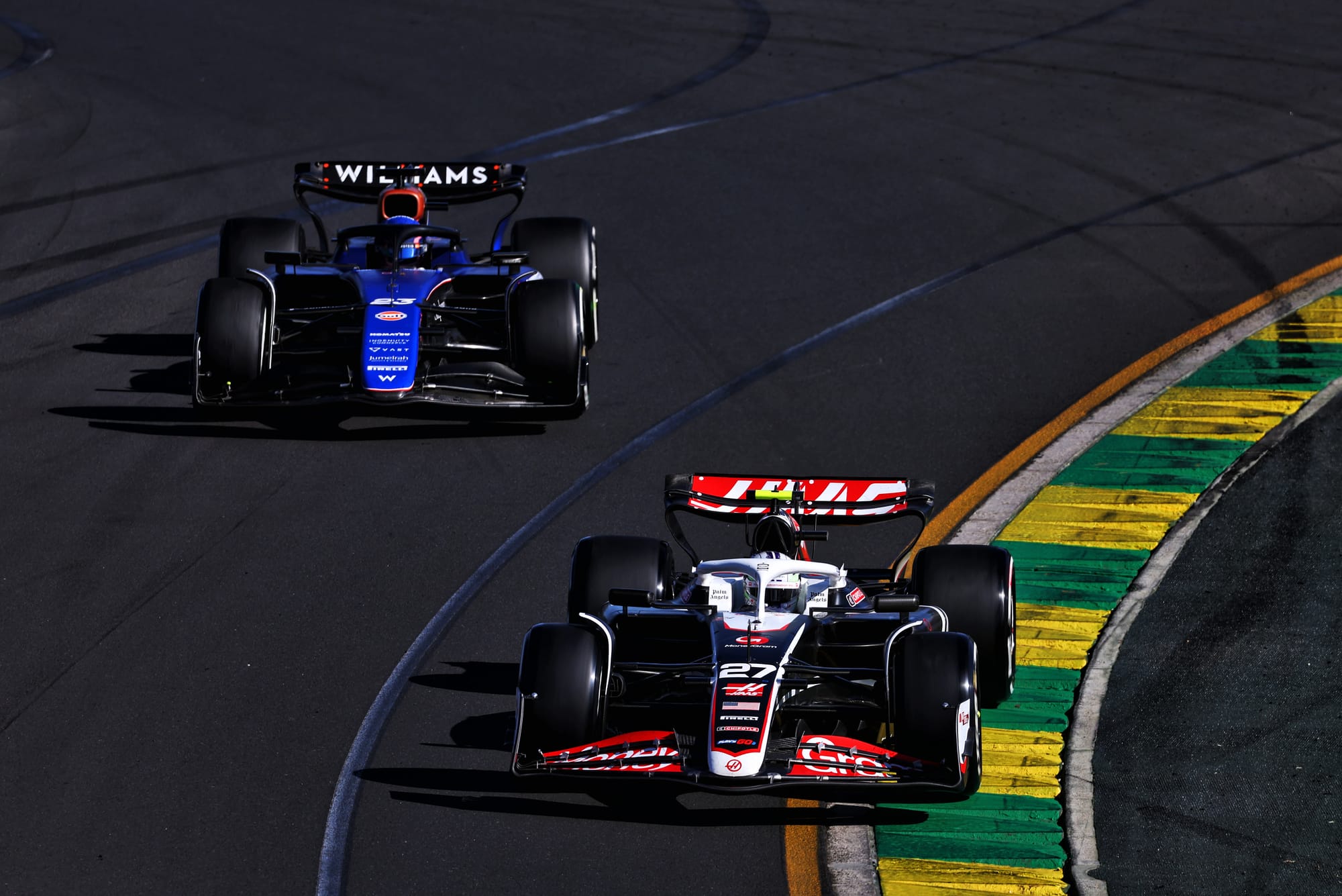 Nico Hulkenberg, Haas, leads Alex Albon, Williams, Australian Grand Prix
