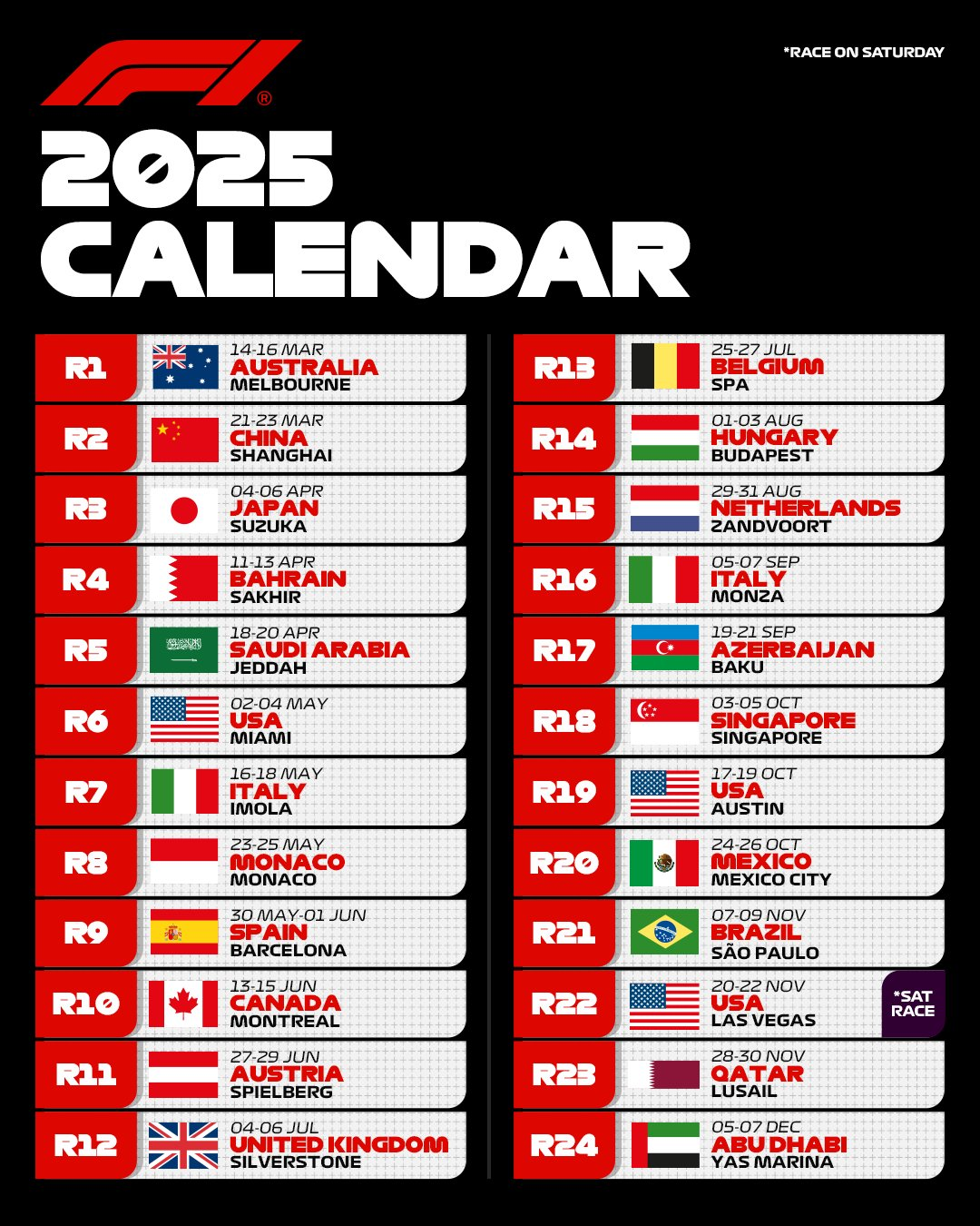 2025 Formula 1 calendar
