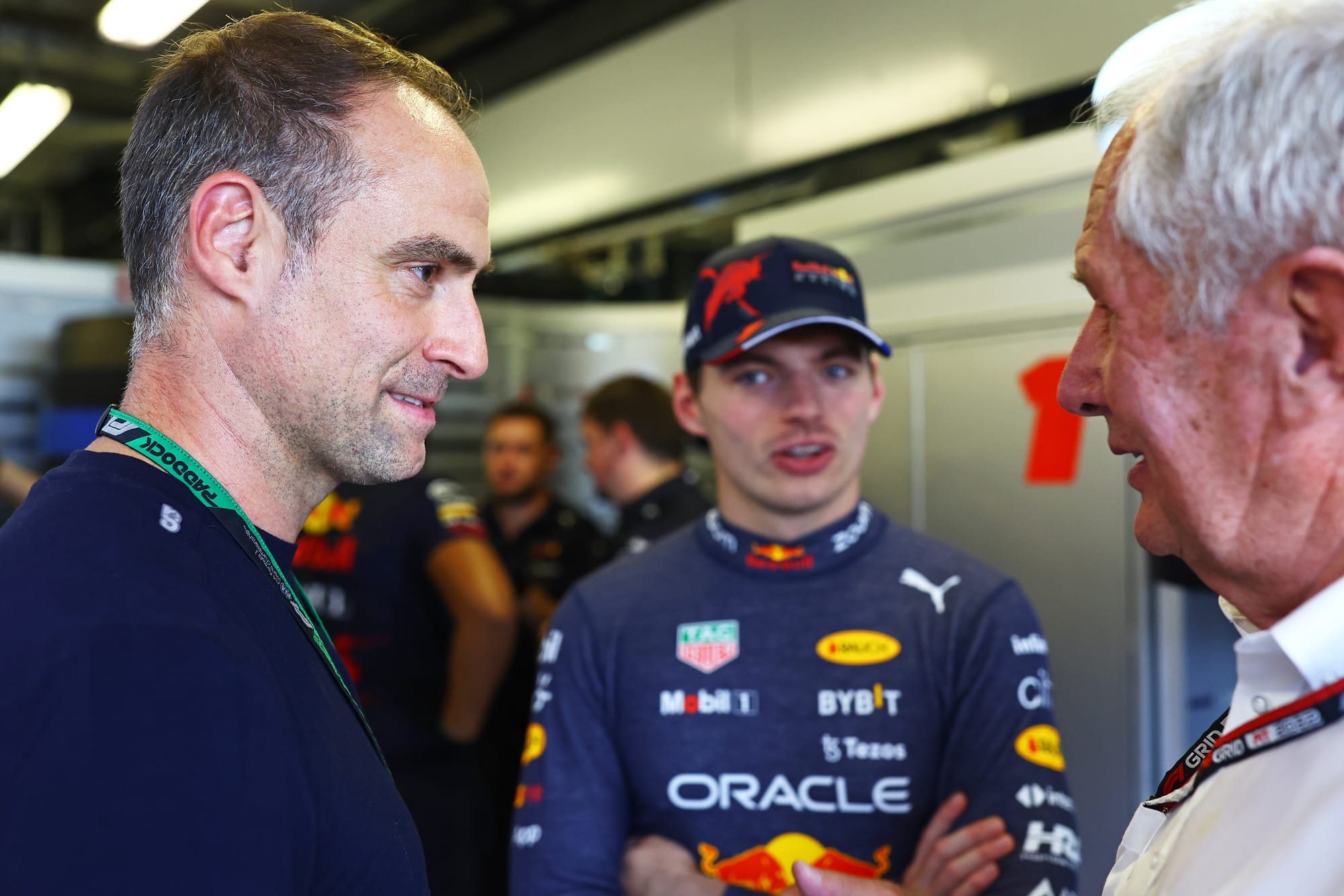 Oliver Mintzlaff, Max Verstappen and Helmut Marko, F1