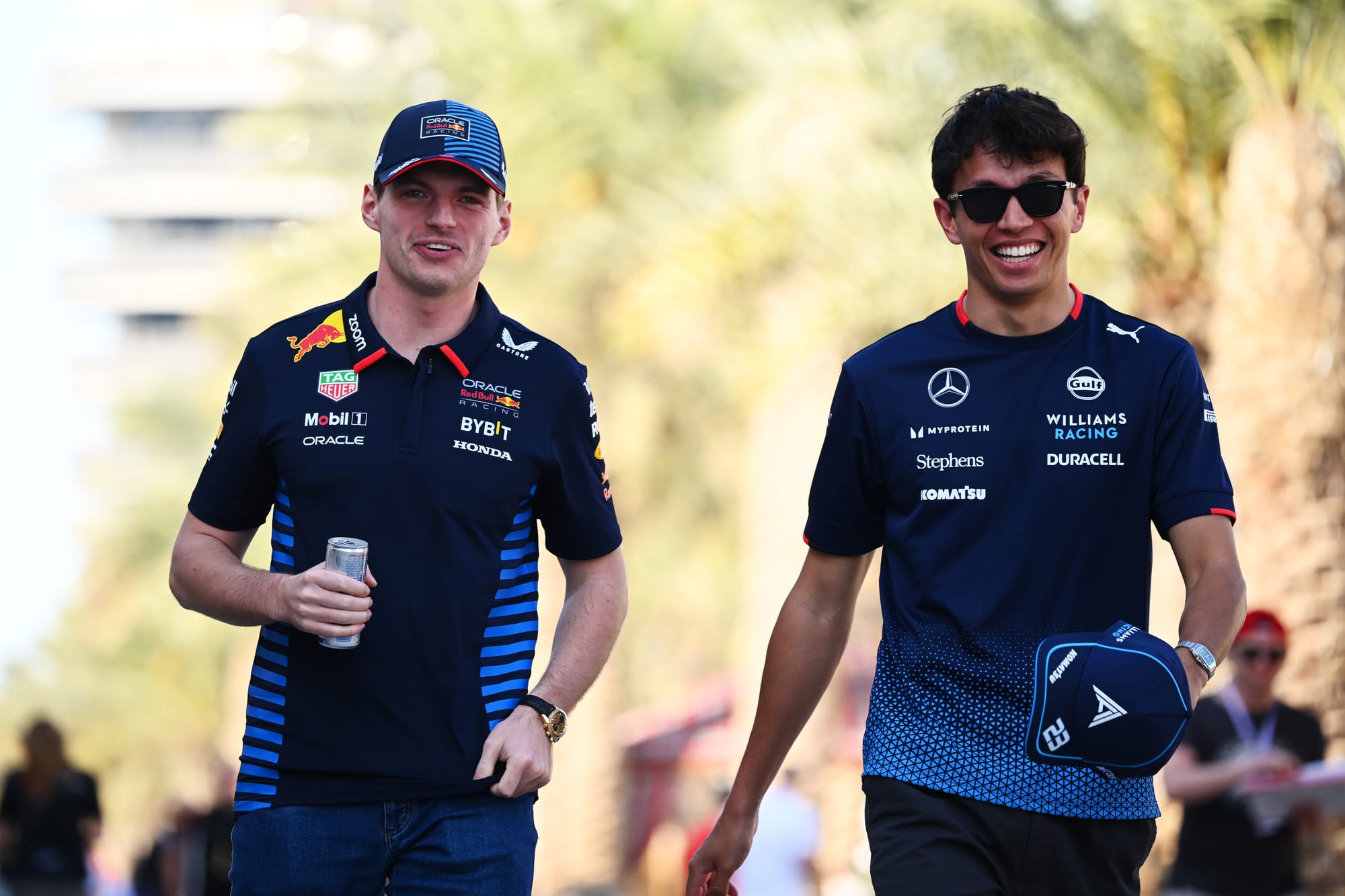 Max Verstappen, Red Bull, and Alex Albon, Williams, F1