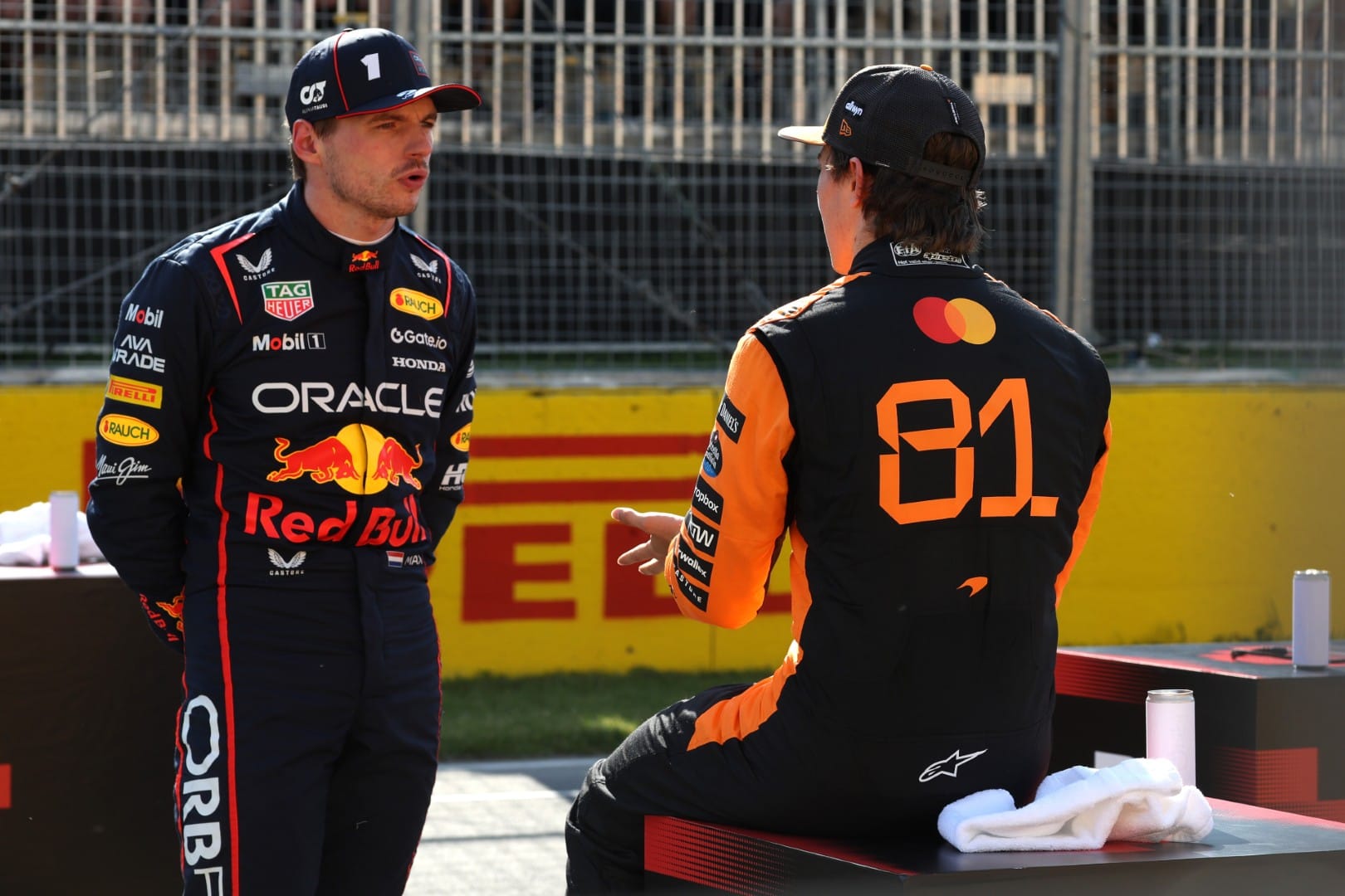 Max Verstappen, Red Bull, and Oscar Piastri, McLaren, F1