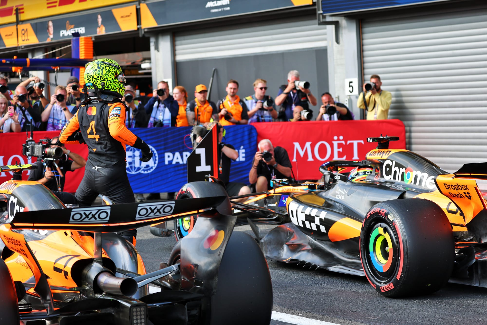Lando Norris watches as McLaren team-mate Oscar Piastri takes Belgian Grand Prix sprint pole