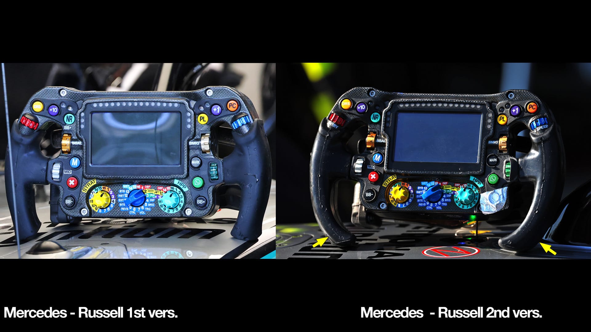 What's behind Russell's steering wheel change