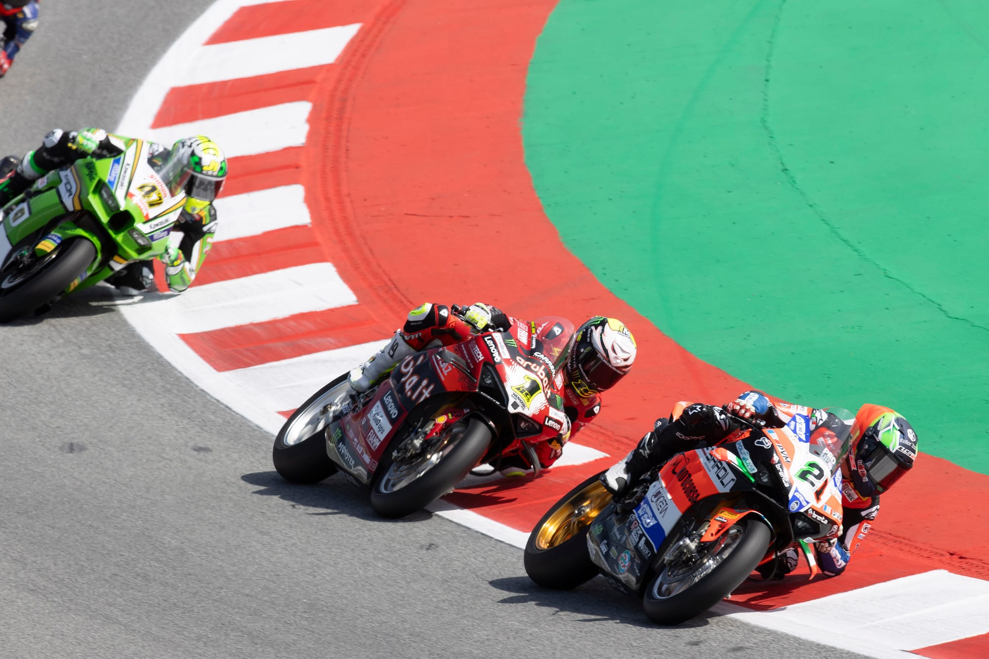 Michael Ruben Rinaldi leads Ducati team-mate Alvaro Bautista at Barcelona World Superbikes 2023