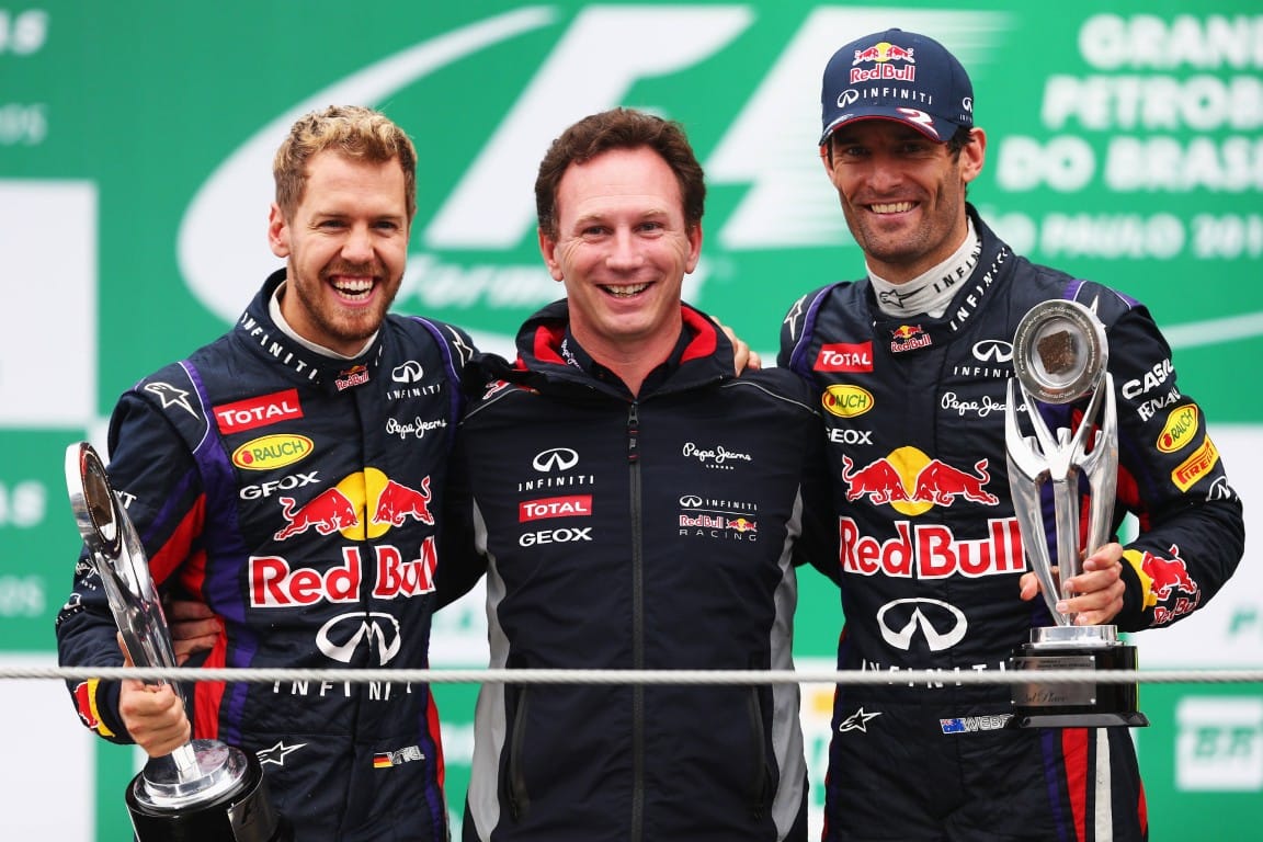 Sebastian Vettel, Christian Horner and Mark Webber, Red Bull, F1