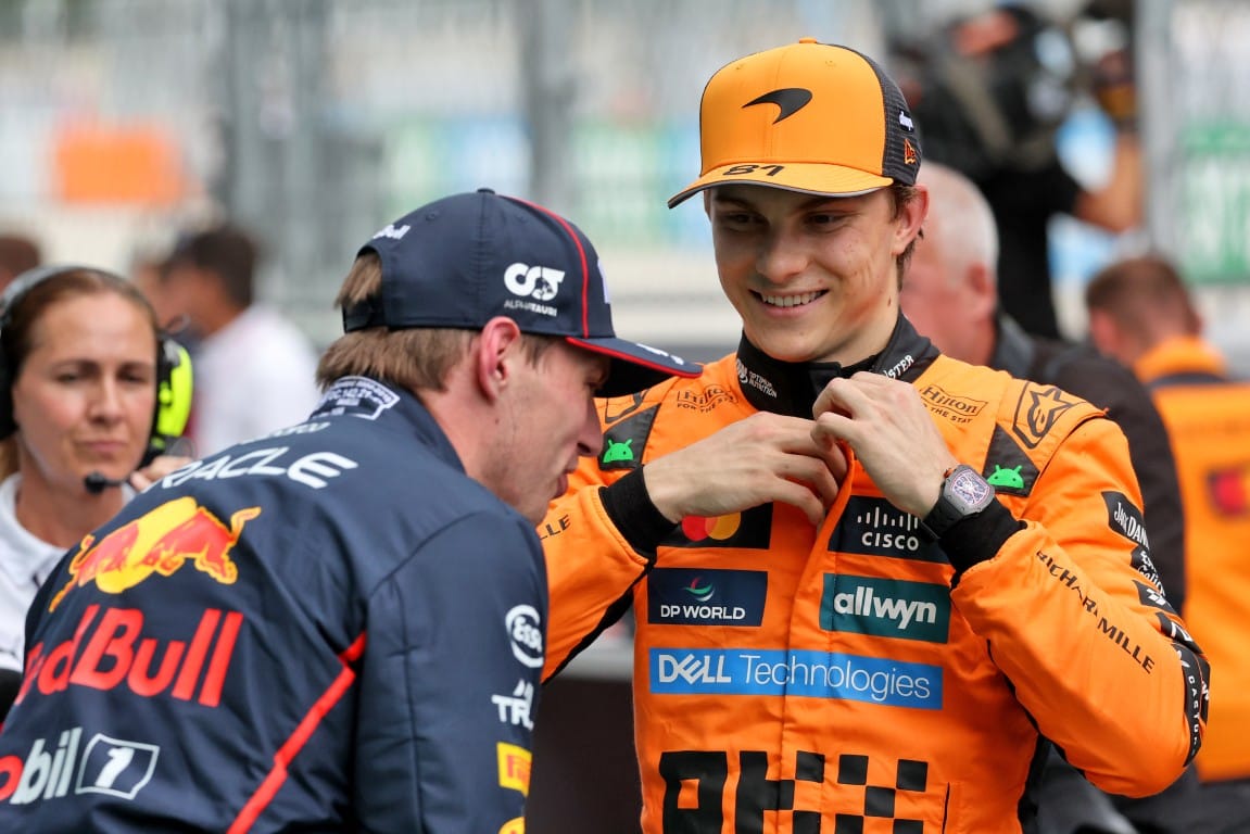 Max Verstappen, Red Bull, and Oscar Piastri, McLaren, F1