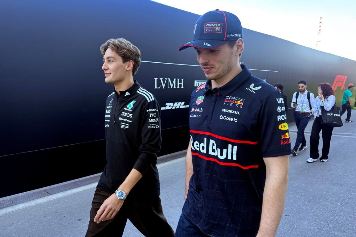 George Russell and Max Verstappen, F1