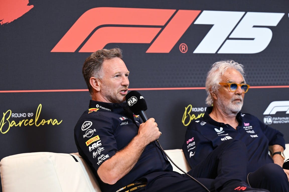 Christian Horner, Red Bull, and Flavio Briatore, Alpine, F1