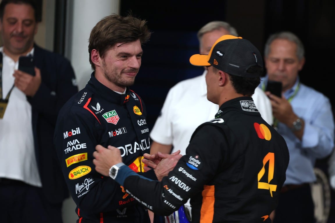 Max Verstappen, Red Bull, and Lando Norris, McLaren, F1